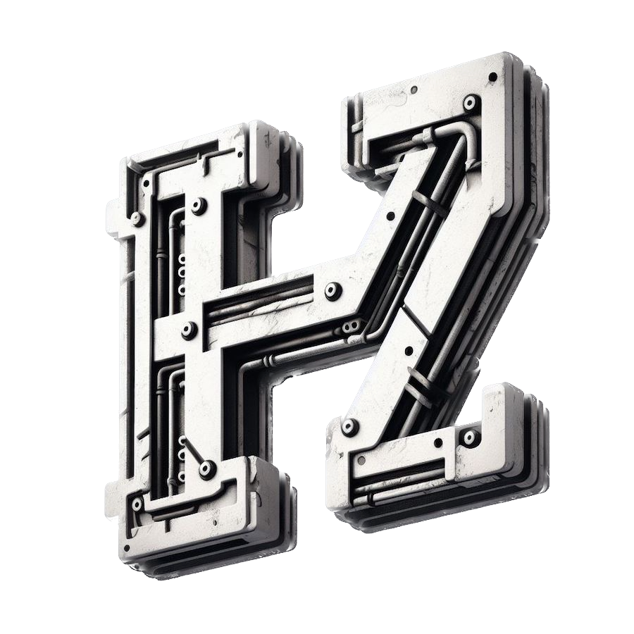 Logo- an industrial styled H in the background